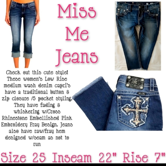 Miss Me Jeans Skinny Leg Capri Size 25 Raw Hem EUC - Picture 3 of 14